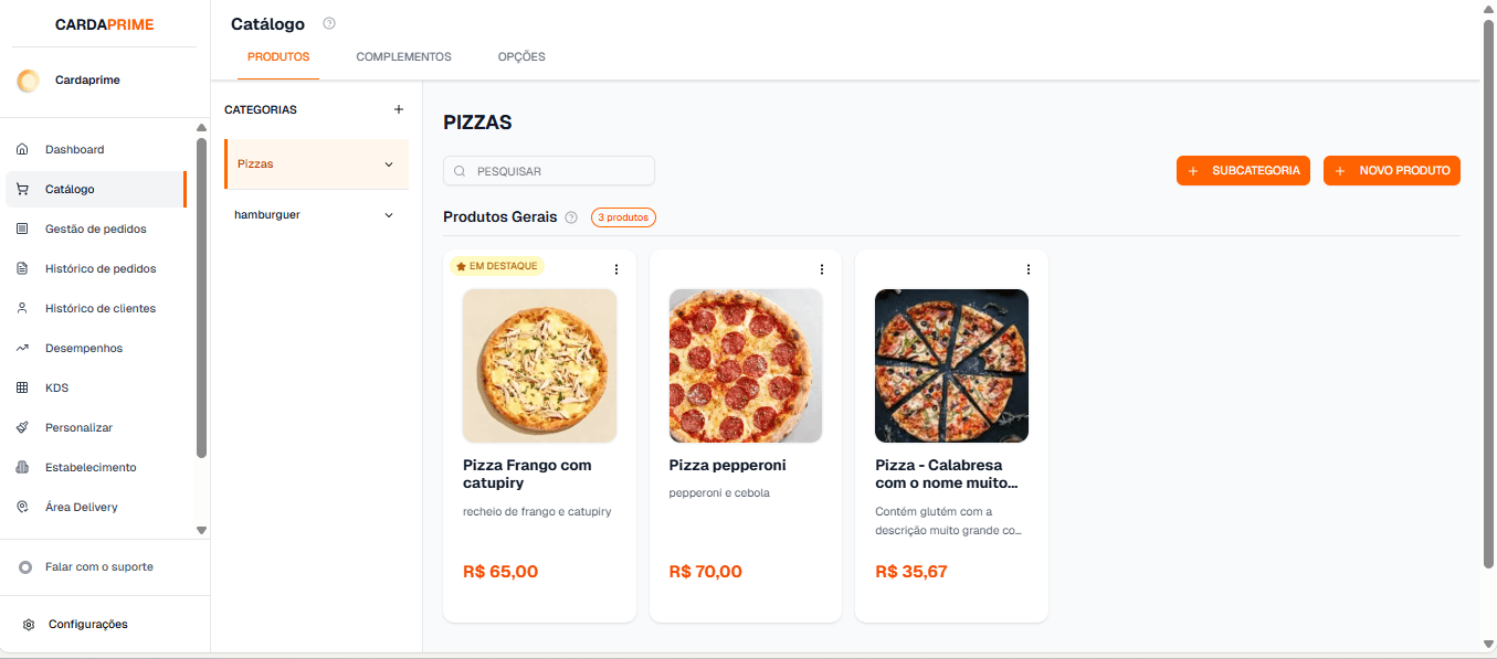 CardaPrime — Painel do cardápio digital