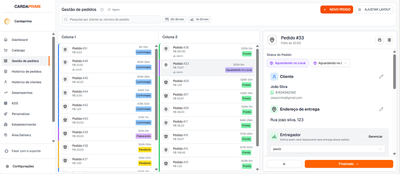 CardaPrime — Gestão de pedidos