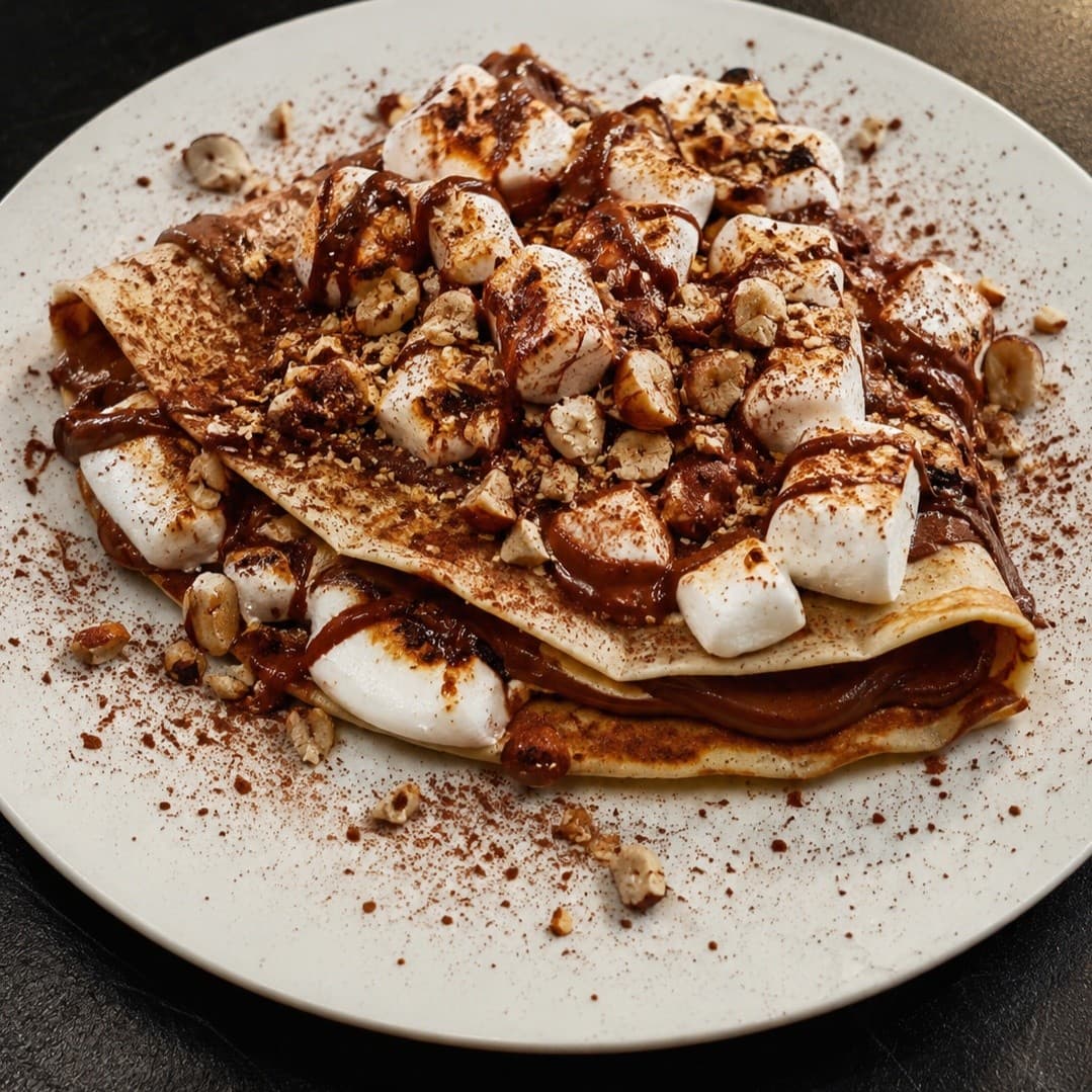 Crepe de Chocolate com Marshmallow e Castanha