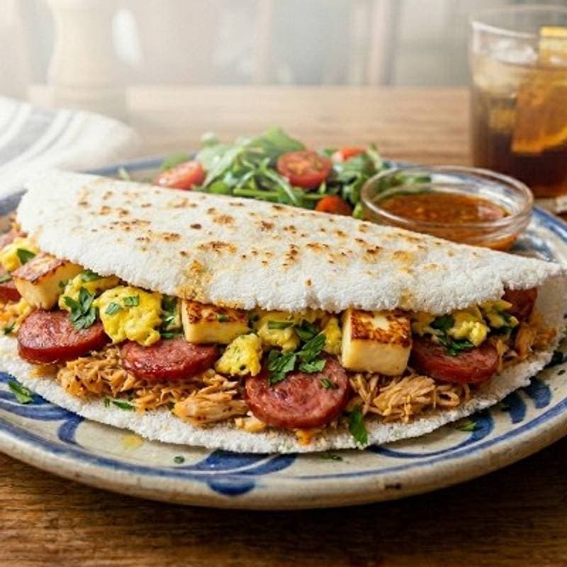 Tapioca de Frango, Calabresa e Queijo Coalho