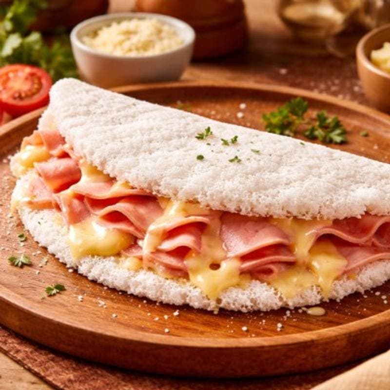 Tapioca de presunto e queijo mussarela