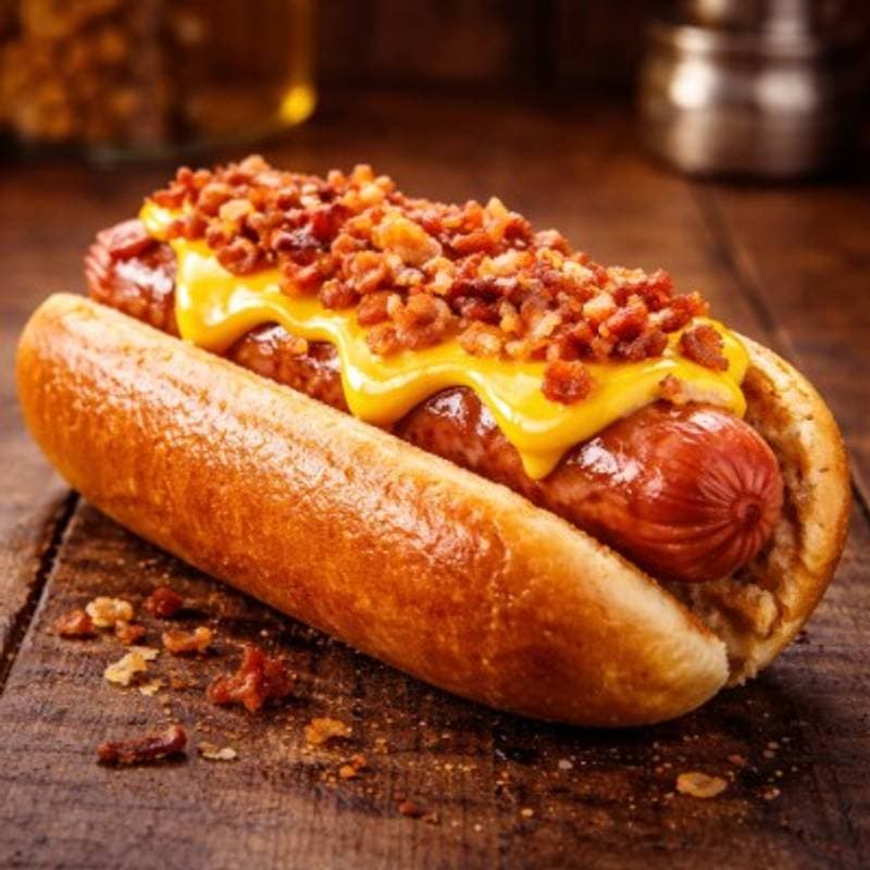 Hot dog ao creme de cheddar c/ bacon