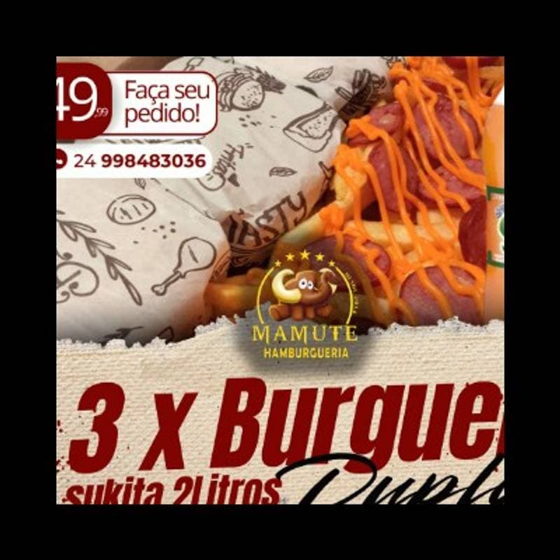 Combo 3 X-Burguer Duplo + Batata com Calabresa + Refri 2L