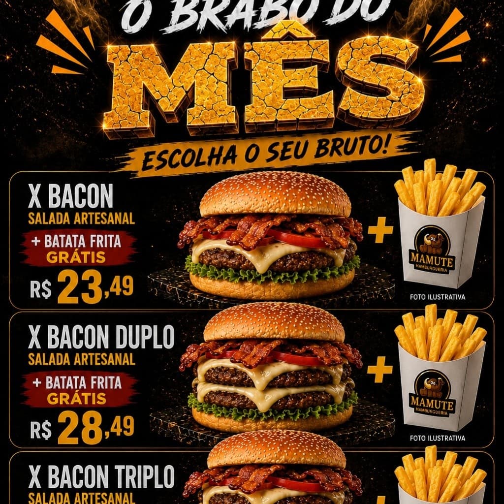 X-Bacon Duplo Salada + Batata Frita gratis