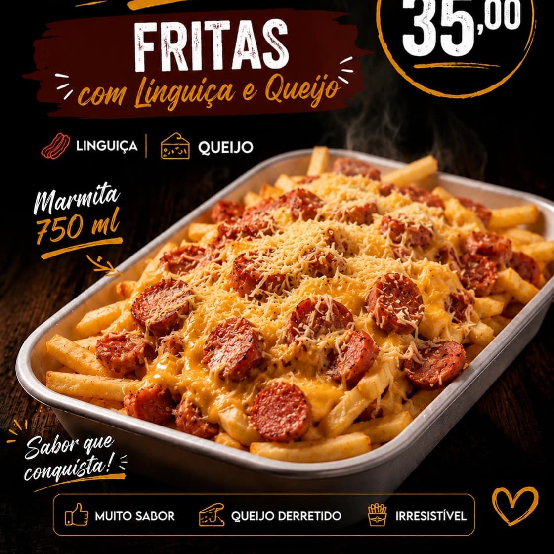 Fritas com Linguiça e Queijo